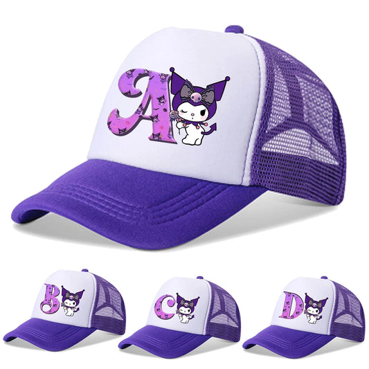 Kuromi A-Z Letter Printed Baseball Caps Adult Kids Purple Hats Summer Casquette Sanrio Y2K Graphic Beanies Kawaii Accessories