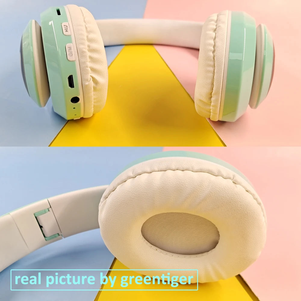 Flash Light Cat Ears Headphones Wireless With MIC Control LED Kid Girl Stereo Cute Music Helmet Bluetooth Phone Headset Earphone