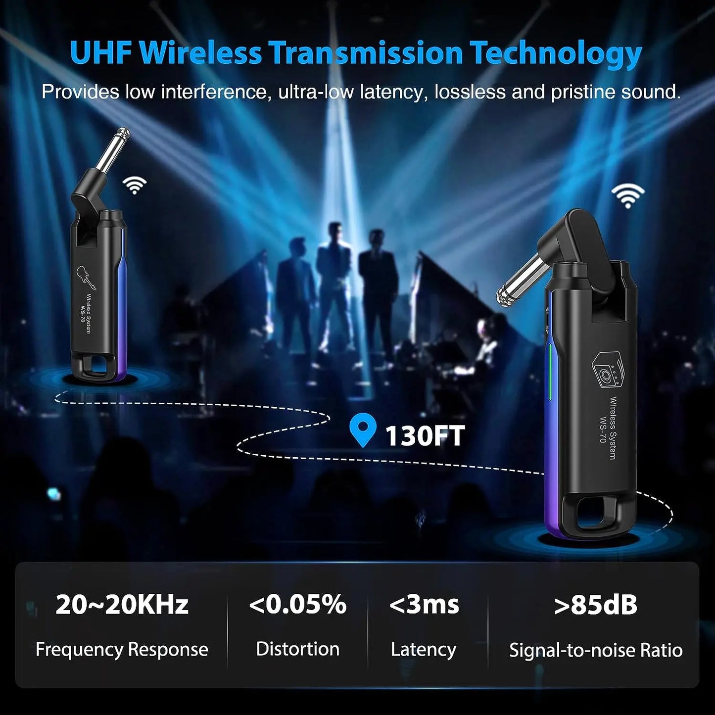 Lekato Wireless Transmitter and Receiver for Guitar Accessories Ws-70 Rechargeable Audio Guitar Wireless System 70 Channels 40M