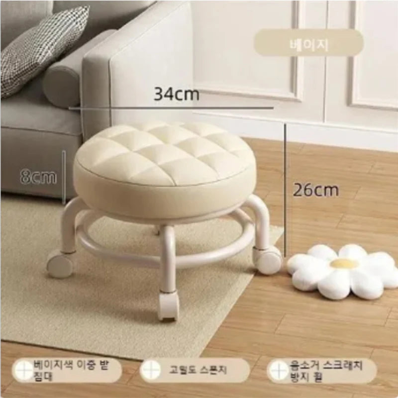 Household Pulley Low Stool Small Footstool Children Round Stool Chair Living Room Mini Sofa Stool with wheels Home Furniture