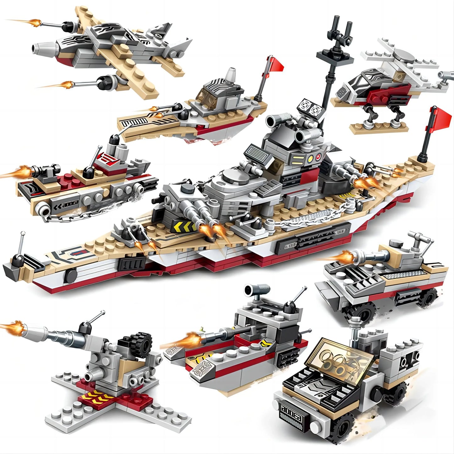 Military Ship Army Ocean Cruiser Warship Building Blocks Aircraft Weapon Ship Bricks City Toys for Children Boy Christmas Gift