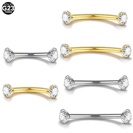 1PC Titanium Zircon Eyebrow Cartilage Piercings Crystal Curved Barbell Stud Snug Daith Helix Lobe Earring Piercings Jewelry 16G