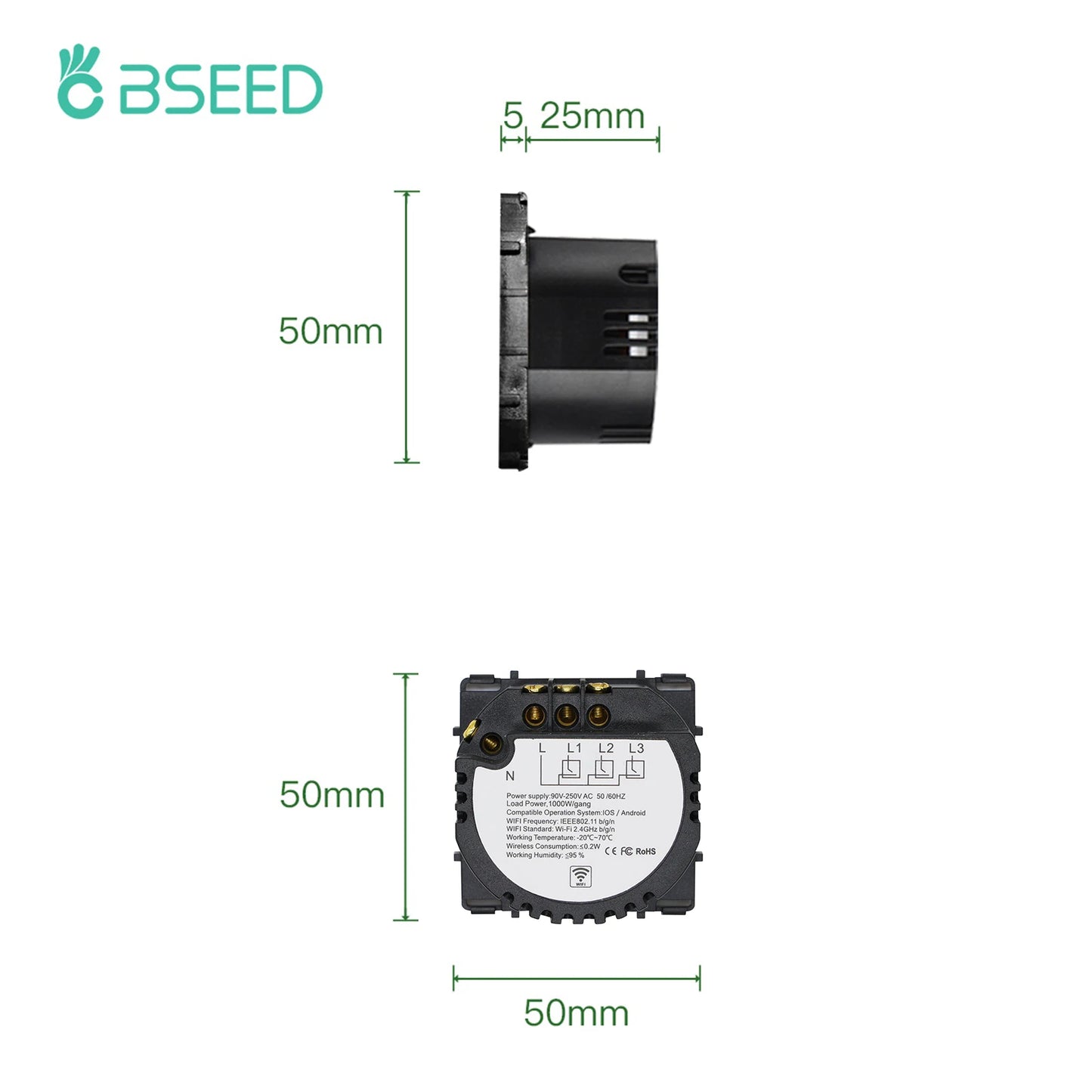 Bseed EU Standard The Base Of Wifi Touch Switch Function 1/2/3Gang  AC110~240V APP Control Wall Light Switch Without Glass Panel