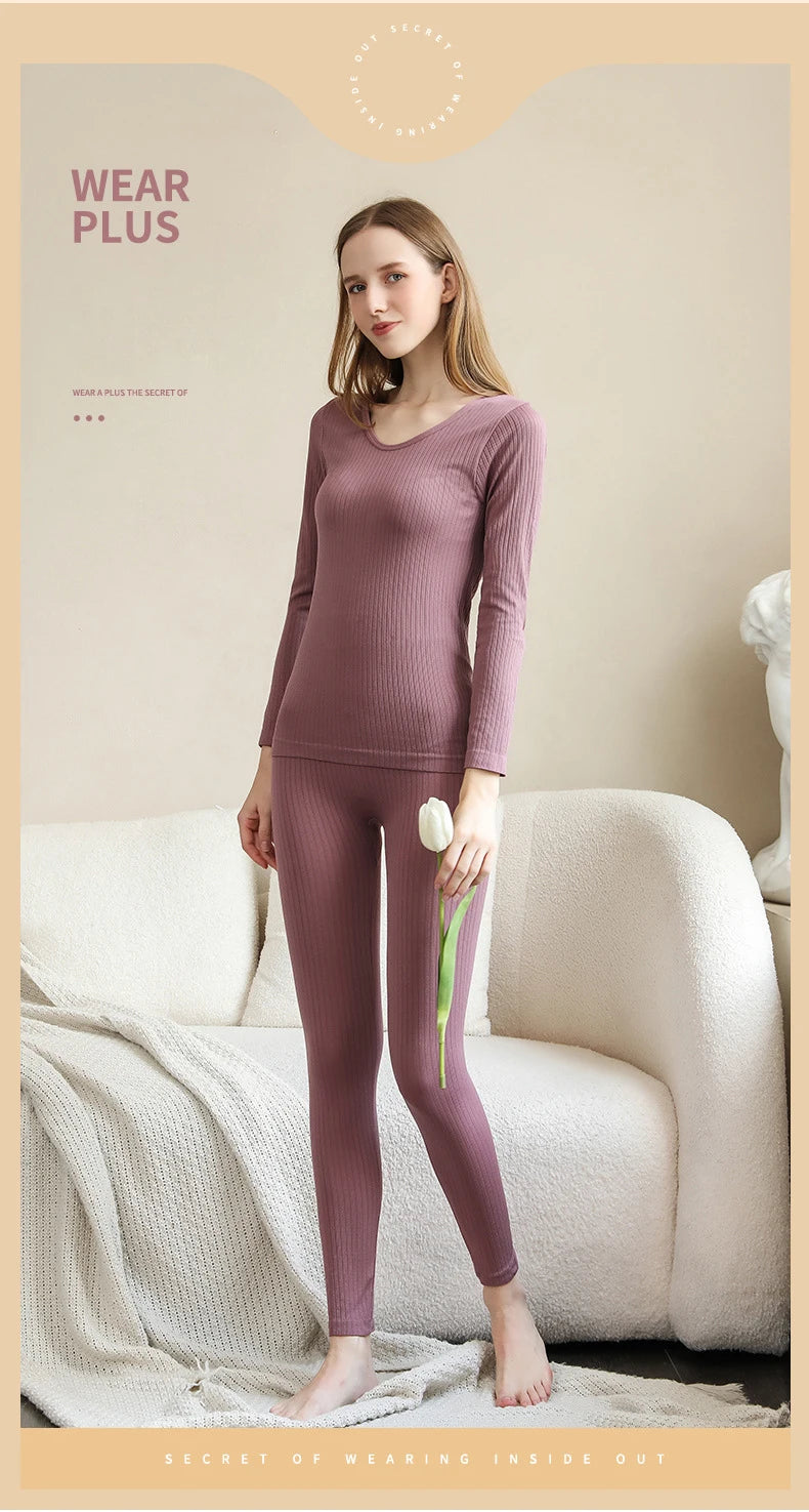 Warm Thermal Underwear Sexy Ladies Intimates Long Johns Women Shaped Sets Female Middle Collar Thermal Shaping Clothes