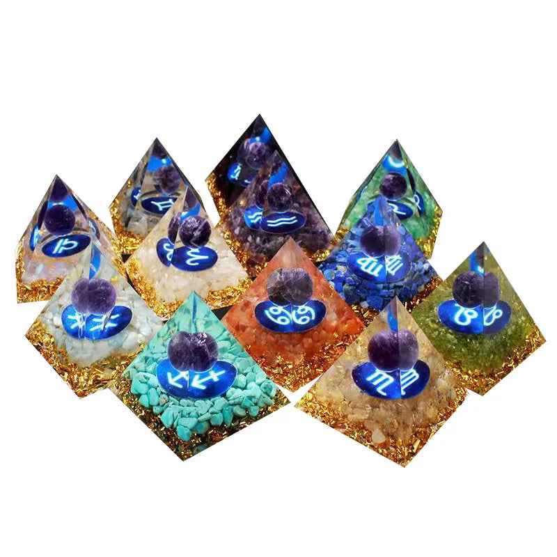 Constellation Pyramid Crystals Horoscope Natural Stone Home Office Decoration Energy Generator Reiki Meditation Ornaments Crafts