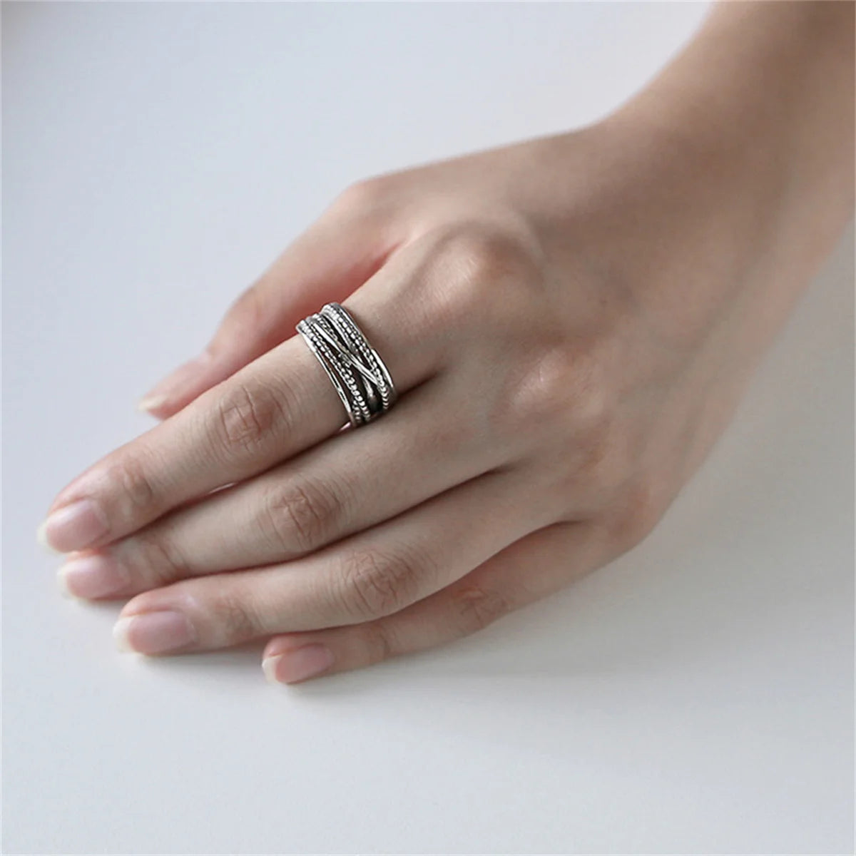 Simple Silver Color Irregular Finger Rings For Women Girls Geometric Multilayer Line Open Rings Exaggerated Bijoux Jewelry Gifts