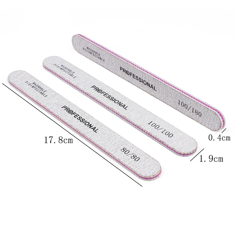 5Pcs/10Pcs Straight Professional Nail File 100/180 Nail Manicure Buffer Sets For Manicure Double Sided Sandpaper Polishing Tools