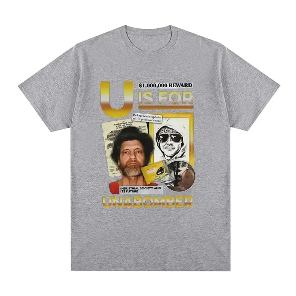 U Is for Unabomber Ted Kaczynski Men's T-Shirt Soft Cotton Casual Vintage High Quality Fashion Harajuku Tee Shirt