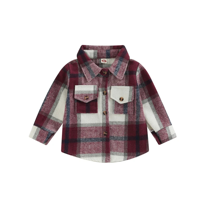 Kids Baby Girl Boy Plaid Shirt Jacket Casual Lapel Long Sleeve Button Up Cardigan Jacket Coat Autumn Children Clothing