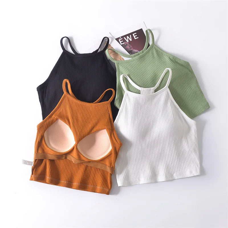 Women's Tops Hanging Neck Suspender Vest Female Sleeveless Cotton Top Debardeur Tee Shirt Camiseta Sin Mangas Mujer