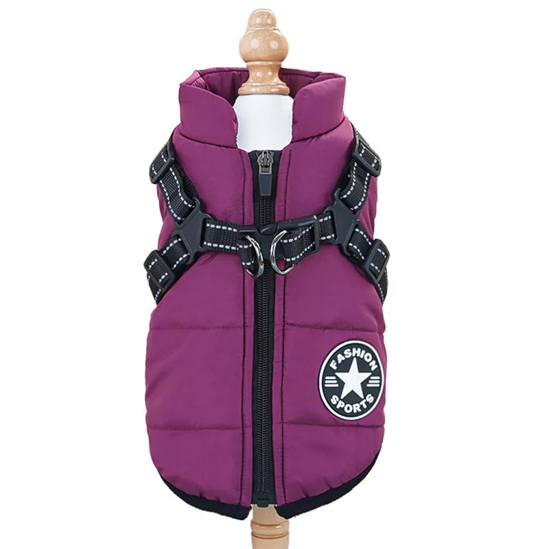 Pet Dog Jacket with Harness Ring Winter Warm Vest Dog Clothes For Small Dog Waterproof Coat Chihuahua French Bulldog Outfits