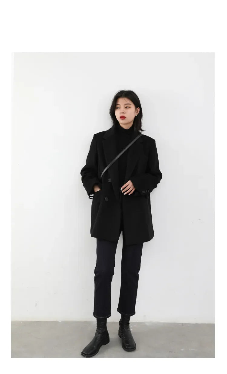 CHIC VEN Autumn Winter Women Coats Wool Blend All-match Mid-length Blazer Women's Woolen Overcoat Female Fashion Clothing 2023