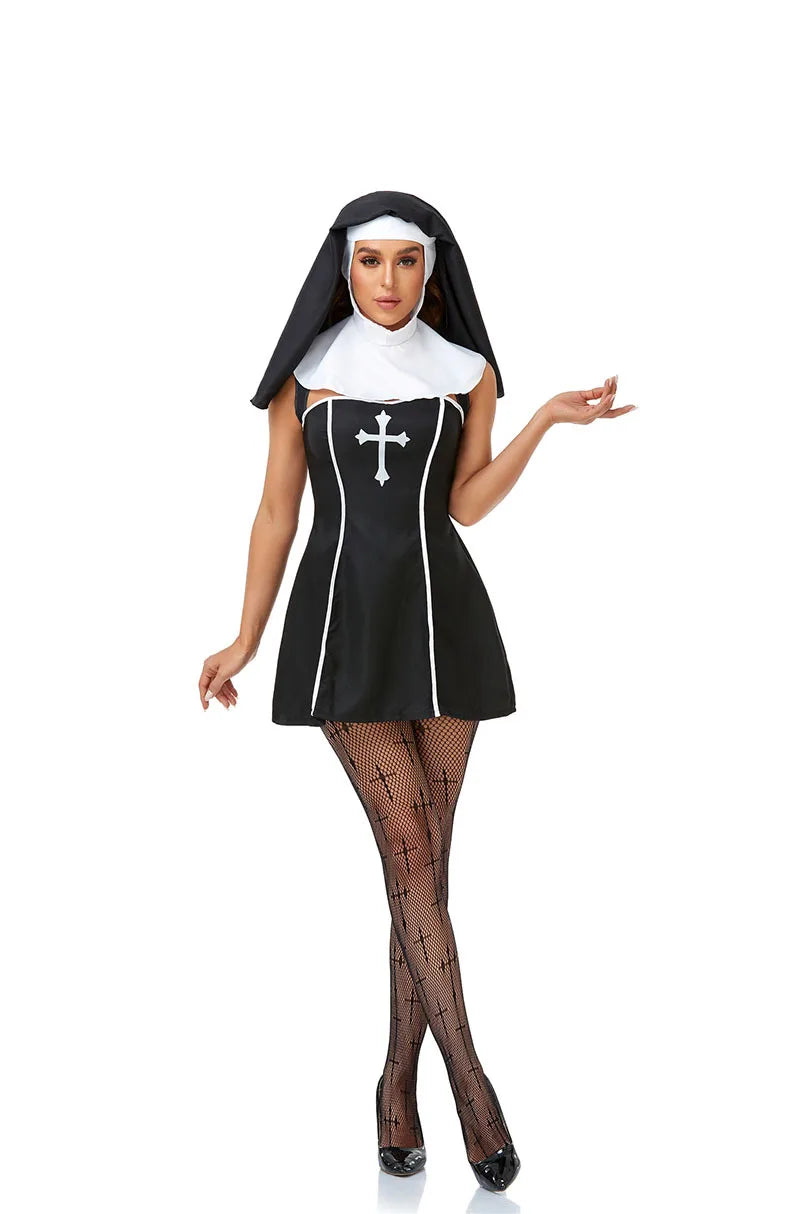 Adult Nun Costume Women Nun Sister Dress Sexy Bad Habit Outift Missionary Nun Cosplay Halloween Fancy Dress