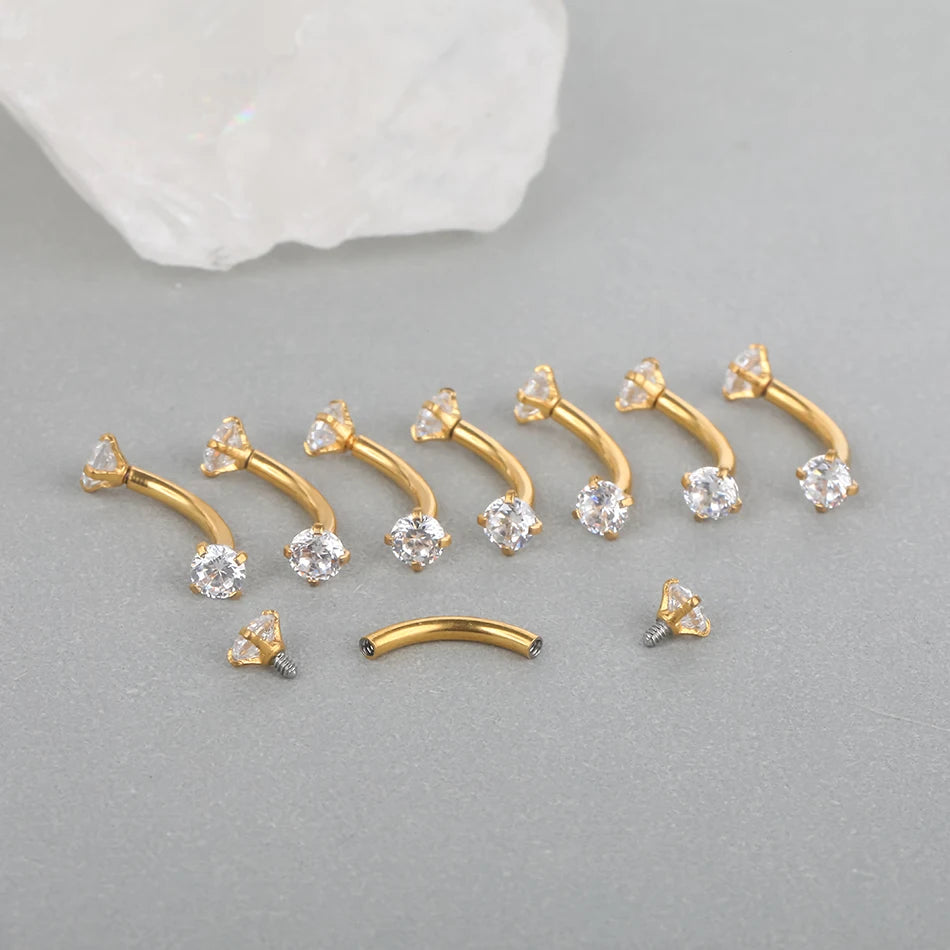 1PC Titanium Zircon Eyebrow Cartilage Piercings Crystal Curved Barbell Stud Snug Daith Helix Lobe Earring Piercings Jewelry 16G