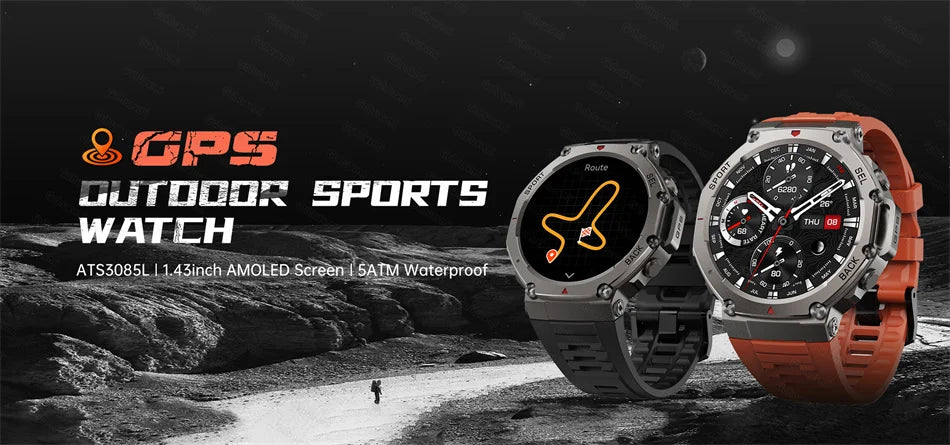 New GPS Smart Watch 1.43” HD AMOLED Display Built-in GPS Bluetooth Calls Waterproof swim Compass GPS Sports Smartwatch for Men