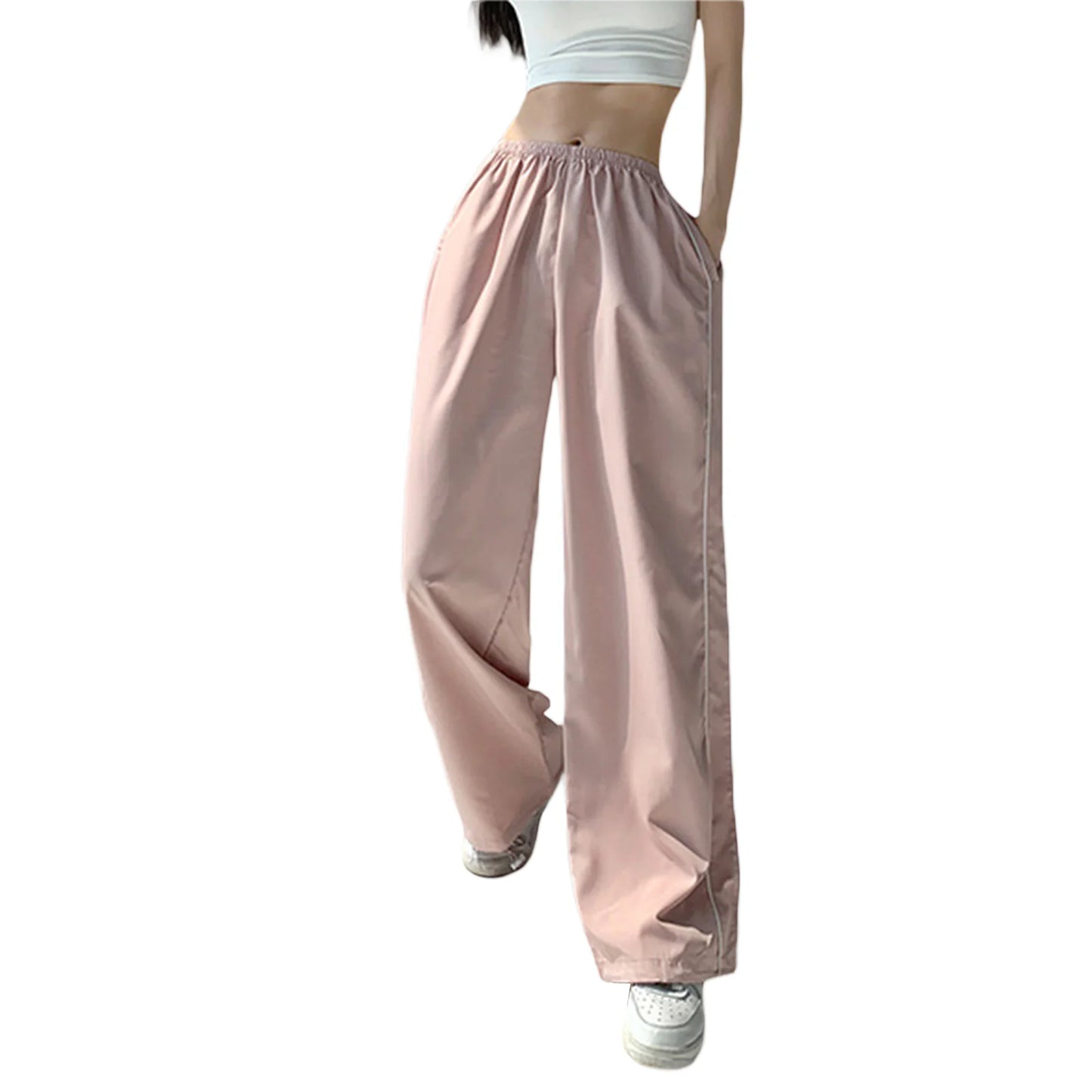 Women Summer Y2K Loose Cargo Pants Elastic Waist Baggy Wide Leg Straight Trousers Jogger Overalls Sweatpants Streetwear