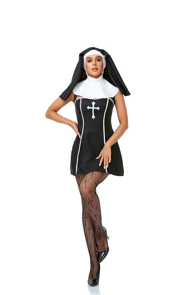 Adult Nun Costume Women Nun Sister Dress Sexy Bad Habit Outift Missionary Nun Cosplay Halloween Fancy Dress