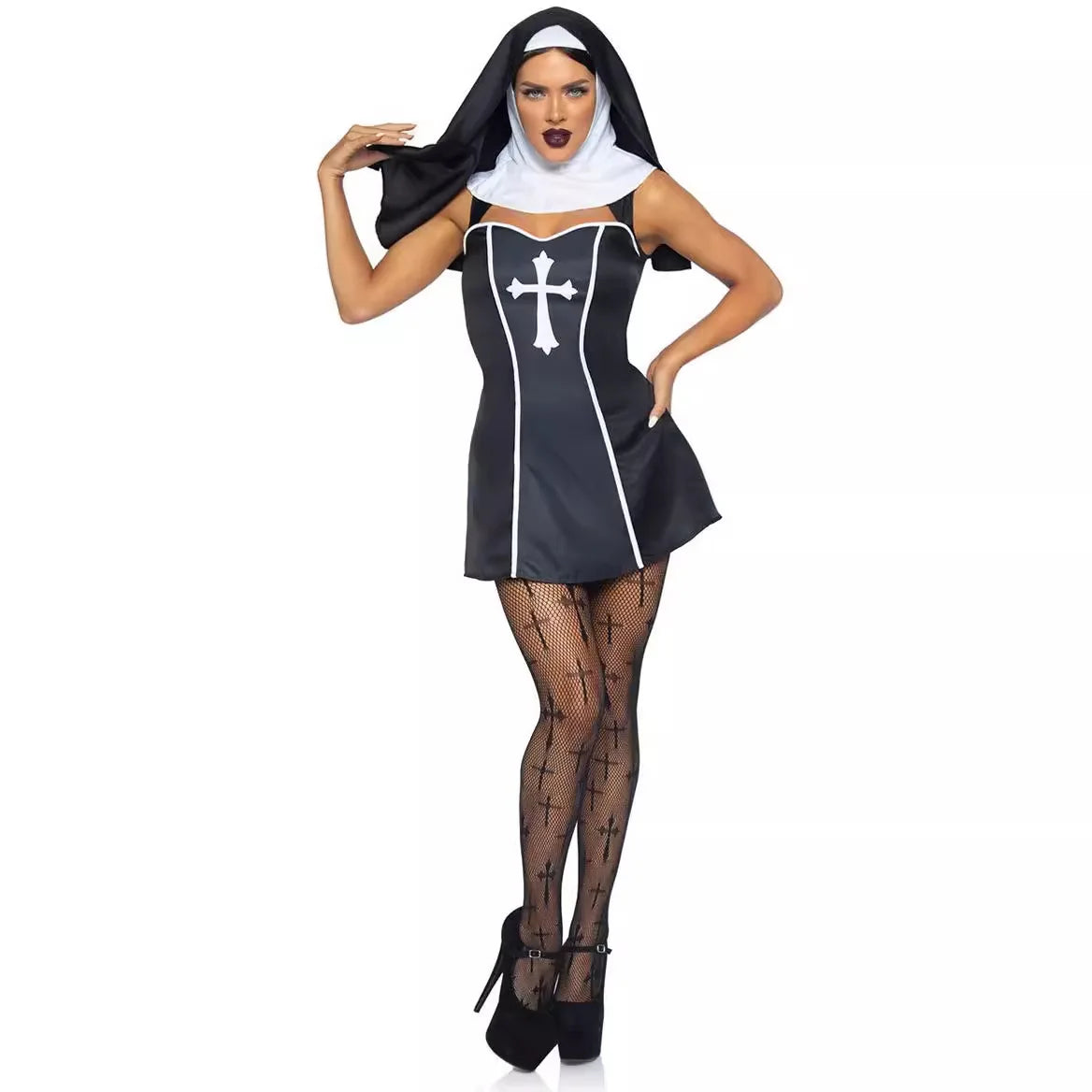 Adult Nun Costume Women Nun Sister Dress Sexy Bad Habit Outift Missionary Nun Cosplay Halloween Fancy Dress