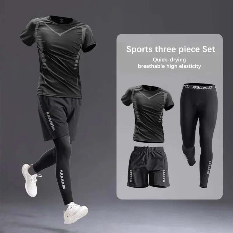 All-Season Men's Sportswear Set/Suit - Tracksuit for Running， Cycling, Fitness & Hiking，gym clothing men， jogging， boxing，5 pcs