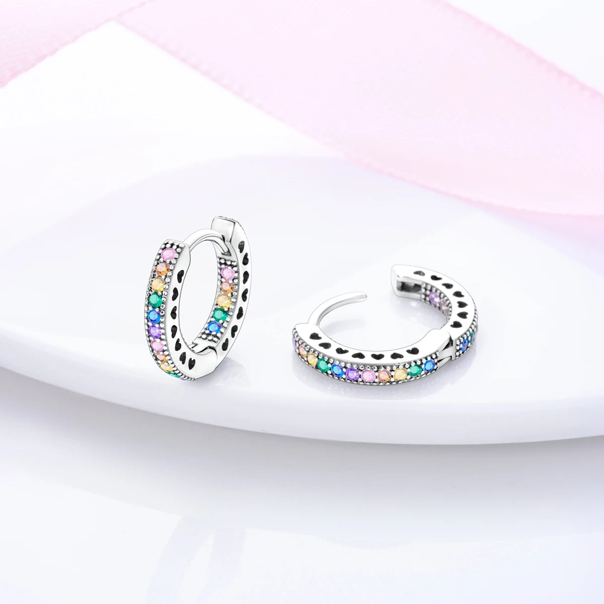 Hot Sale 925 Sterling Silver Heart Earrings Fit Original Charms Hoop Earrings For Women girls Stud Earring Fine Jewelry Gifts