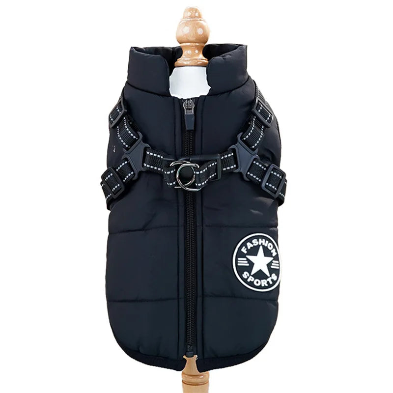 Pet Dog Jacket with Harness Ring Winter Warm Vest Dog Clothes For Small Dog Waterproof Coat Chihuahua French Bulldog Outfits