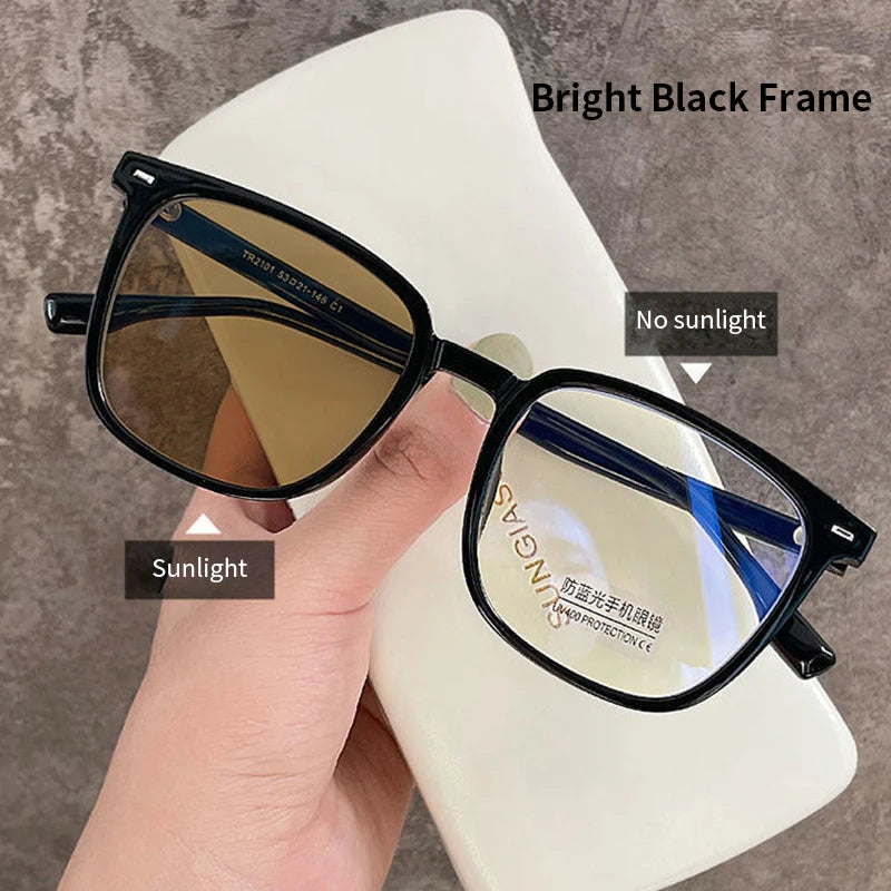 Fashion Color-changing Myopia Glasses For Women Men Square Frame Photochromic Nearsighted Eyeglasses Diopter -0.5 -1.0 To -6.0