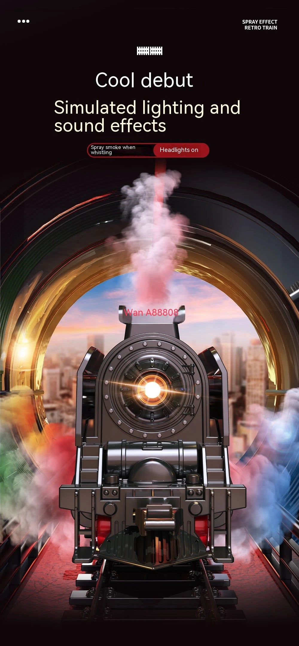 Retro Steam Train Track Suit Simulation Electric Spray Light Small Train Model Boy Gift Train Toy