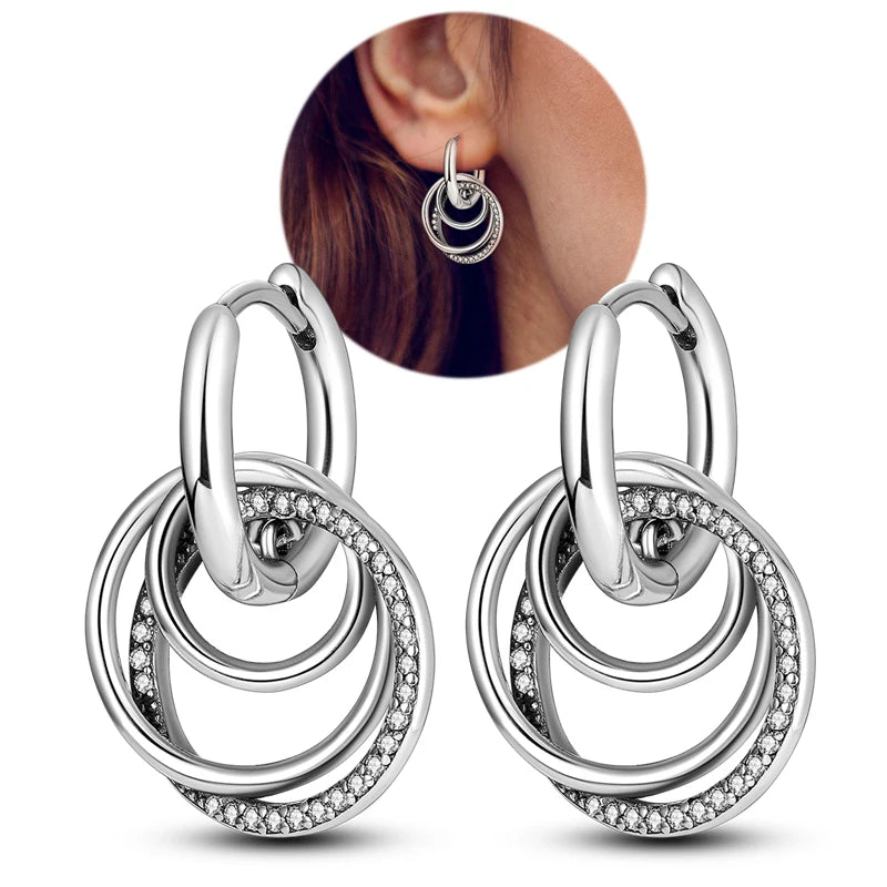 Hot Sale 925 Sterling Silver Heart Earrings Fit Original Charms Hoop Earrings For Women girls Stud Earring Fine Jewelry Gifts