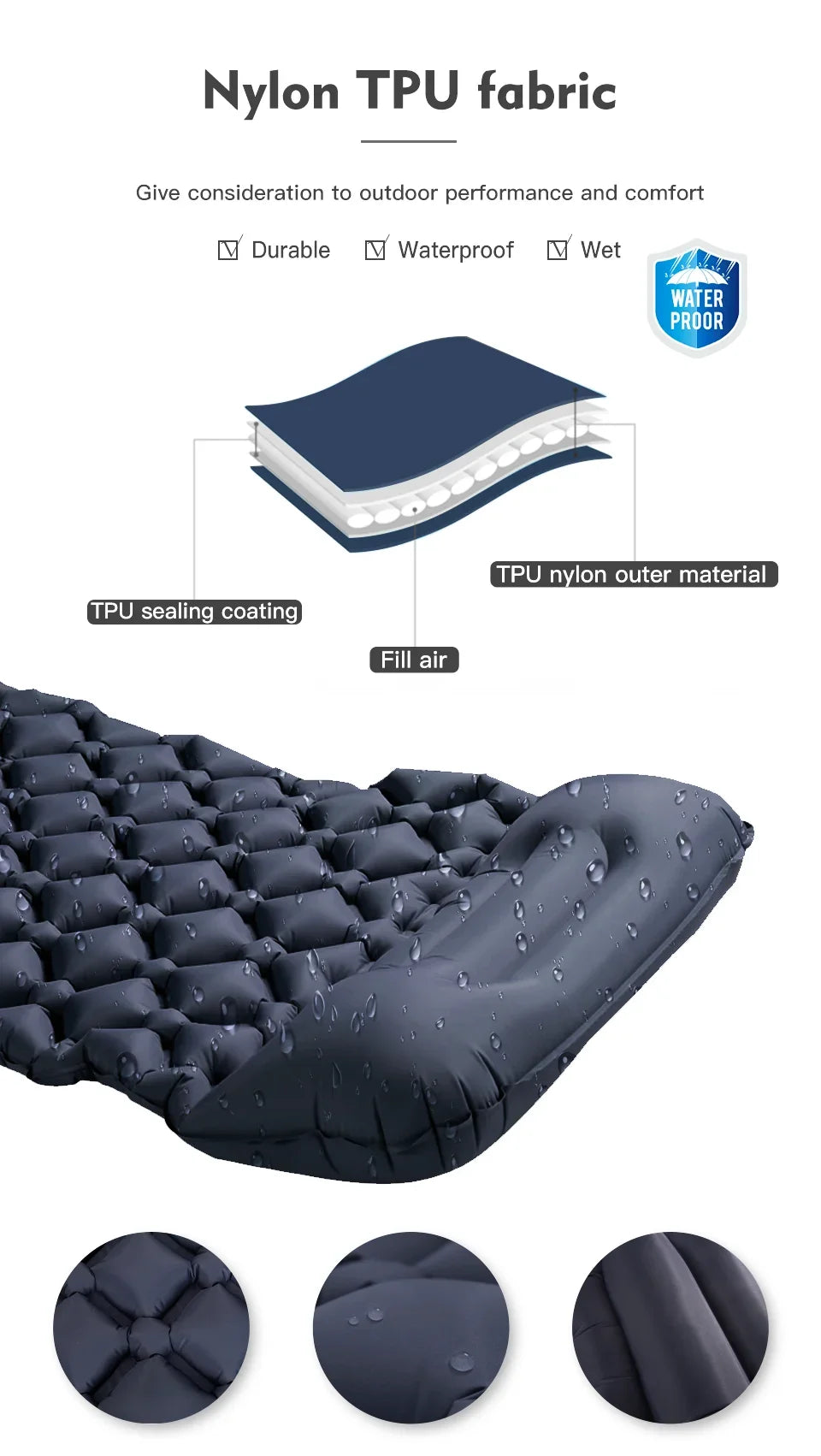 Outdoor Sleeping Pad Camping Inflatable Mattress with Pillows Travel Mat Folding Bed Ultralight Air Cushion Hiking Trekking