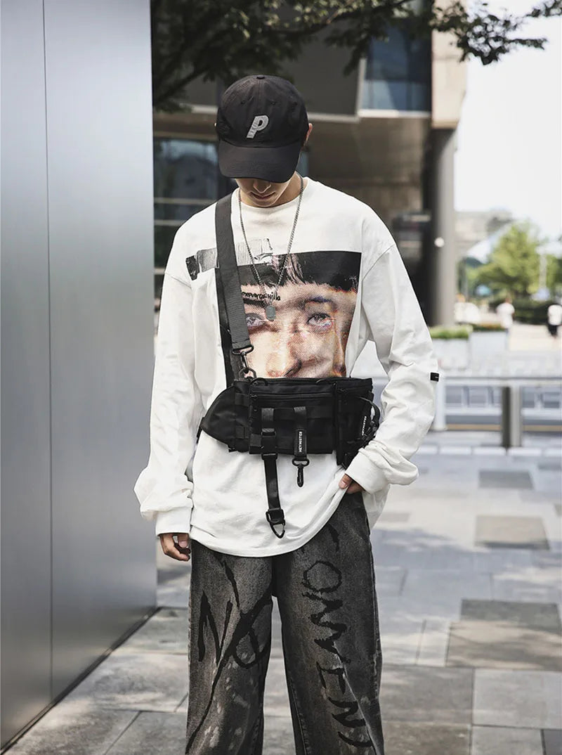 2024 Hip Hop Streetwear Unisex Waist Bags Casual Travel Chest Pack Removable Pockets High Quality Waterproof Nylon Crossbody Bag