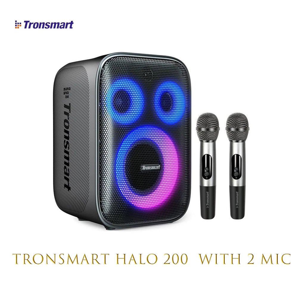 Tronsmart Halo 200 Karaoke Party Speaker 120W with 2 Wireless Microphones, Syncs Audio across 100+ Speakers, 3 Way Sound System