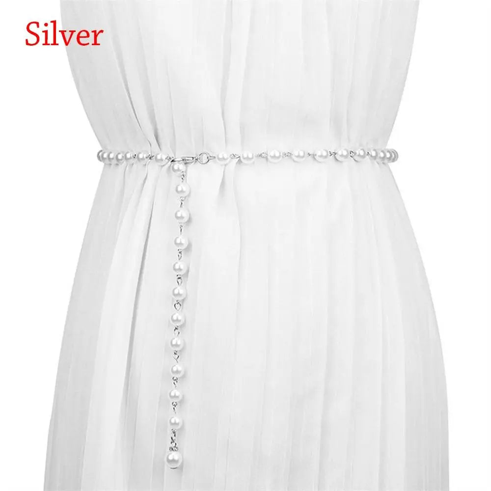 White pearl belt fashion versatile women's waist chain fashion versatile elegant bohemian belt dress shirt decoration