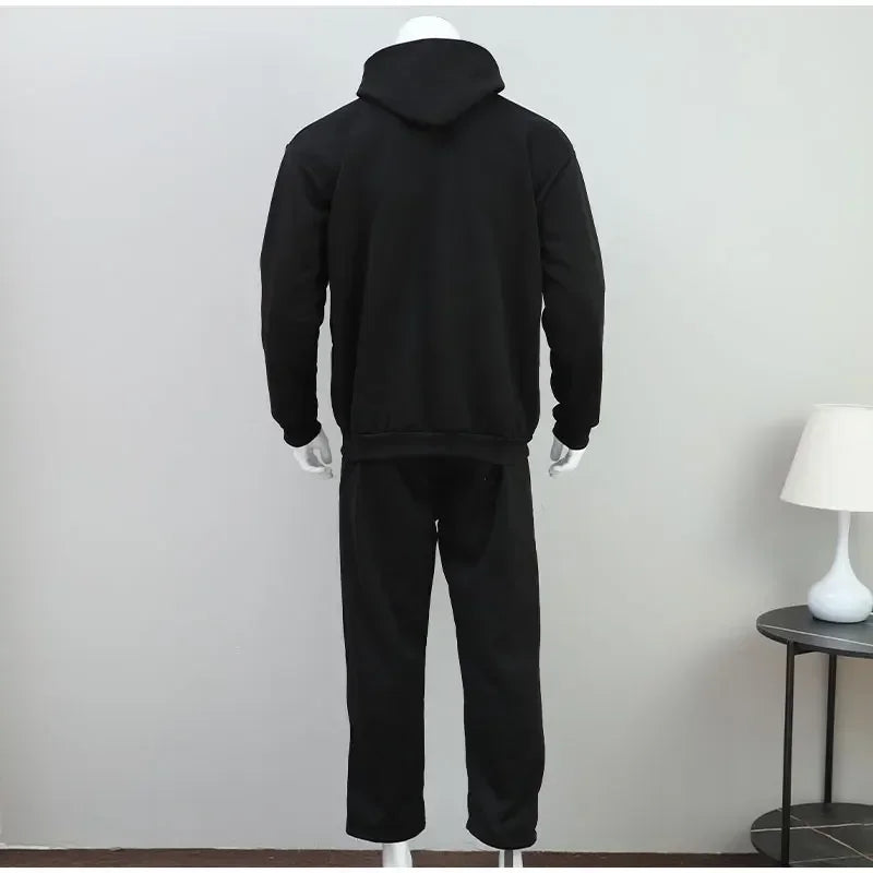 Autumn Jogging Sweatshirt Trousers Outfits Suits Casual Solid Couple's Hooded Sweatshirt And Loose Sweatpants 2 Piece Suit Male