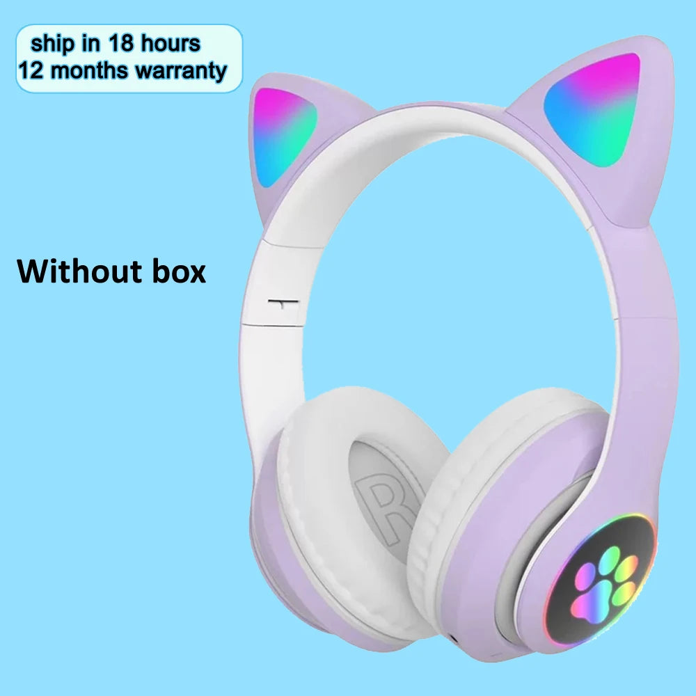 Flash Light Cat Ears Headphones Wireless With MIC Control LED Kid Girl Stereo Cute Music Helmet Bluetooth Phone Headset Earphone