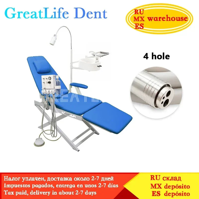 GreatLife Dent Cheap Dental Unit Dental Chair Complete Set Dental Folding Chair Sale with Led Lamp and Portable Turbine Unit