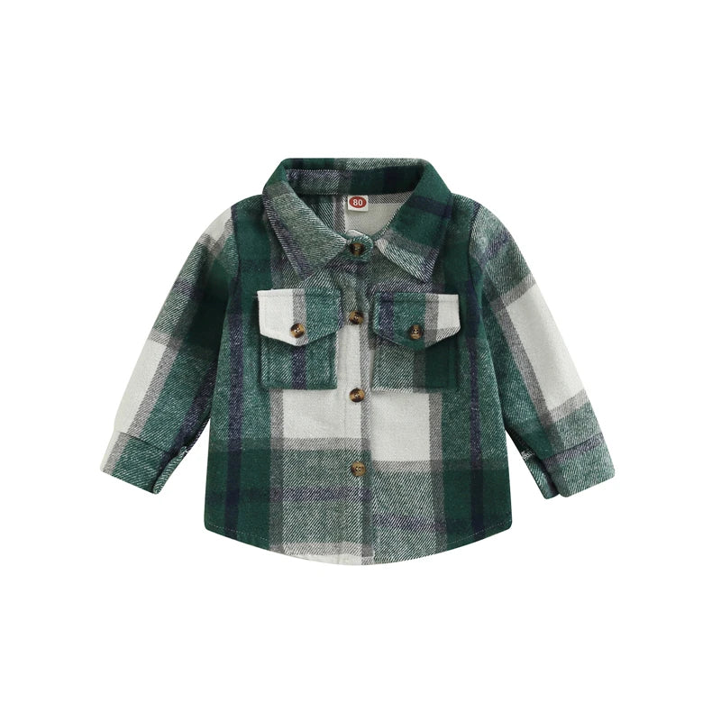 Kids Baby Girl Boy Plaid Shirt Jacket Casual Lapel Long Sleeve Button Up Cardigan Jacket Coat Autumn Children Clothing