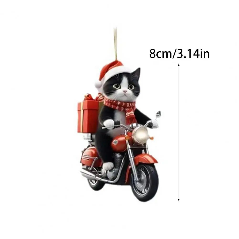 Motorcycle Cat Acrylic Hanging Decoration Christmas Tree Car 2D Flat Riding Kitten Hanging Ornament Cartoon Animal Pendant