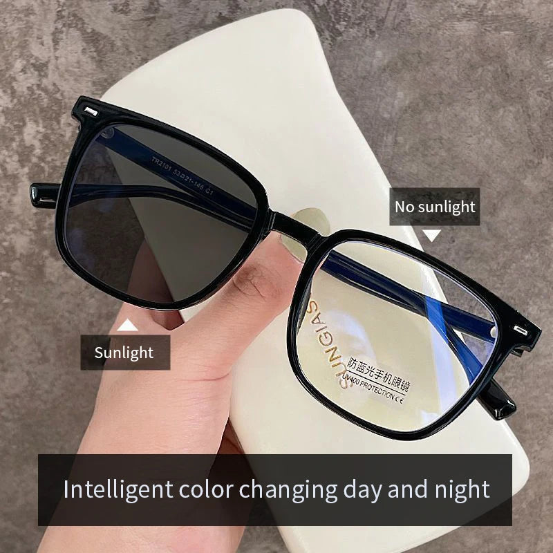 Fashion Color-changing Myopia Glasses For Women Men Square Frame Photochromic Nearsighted Eyeglasses Diopter -0.5 -1.0 To -6.0