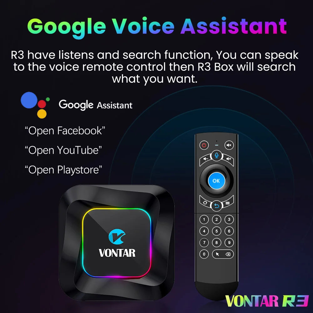 VONTAR R3 RGB Light Android 13 TV Box RK3528 Set Top Box 4K Media Player Android 13.0 TVBOX QuadCore 8K Video HDR10+ BT5.0 Wifi6