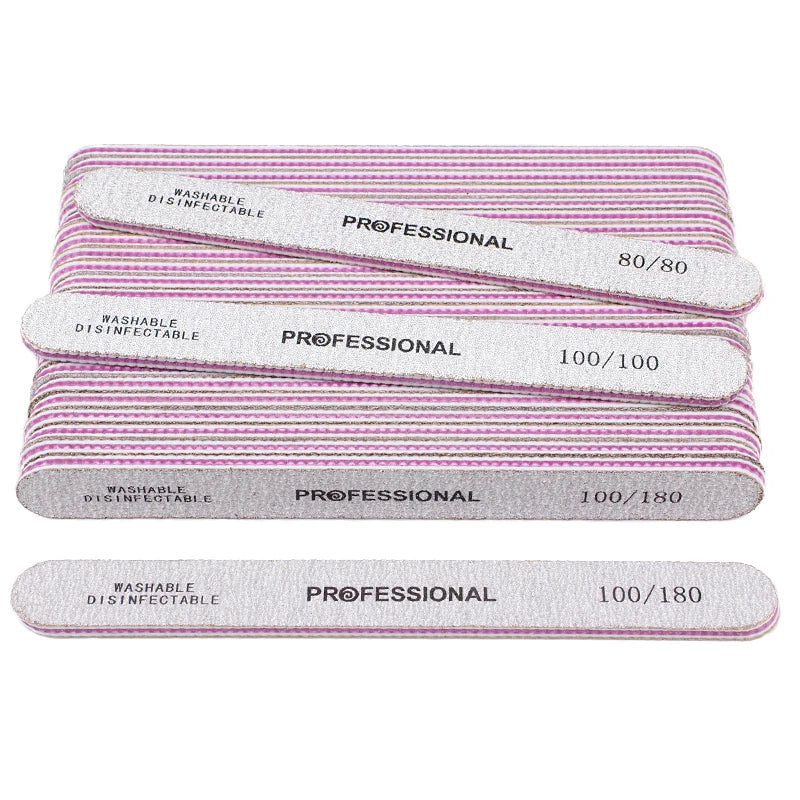 5Pcs/10Pcs Straight Professional Nail File 100/180 Nail Manicure Buffer Sets For Manicure Double Sided Sandpaper Polishing Tools