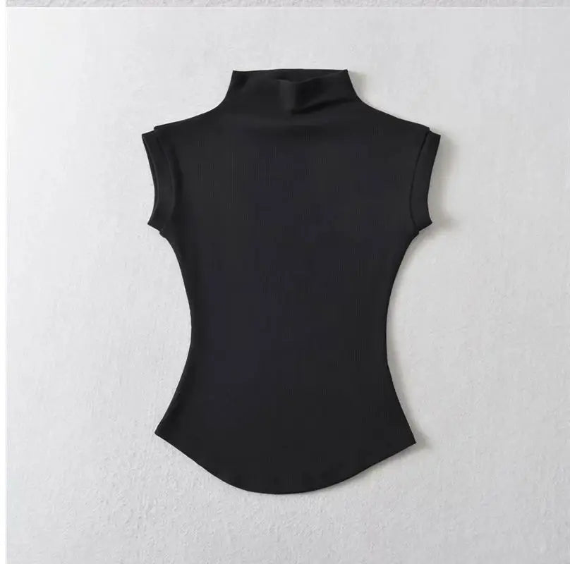 Women Summer Sexy Turtleneck Sleeveless T-Shirts Tops Solid Slim Fit Pullovers Causal Tees Shirts Female Streetwear Basics Tees