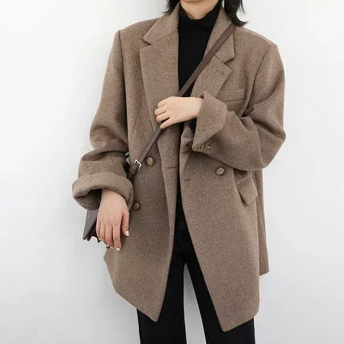 CHIC VEN Autumn Winter Women Coats Wool Blend All-match Mid-length Blazer Women's Woolen Overcoat Female Fashion Clothing 2023