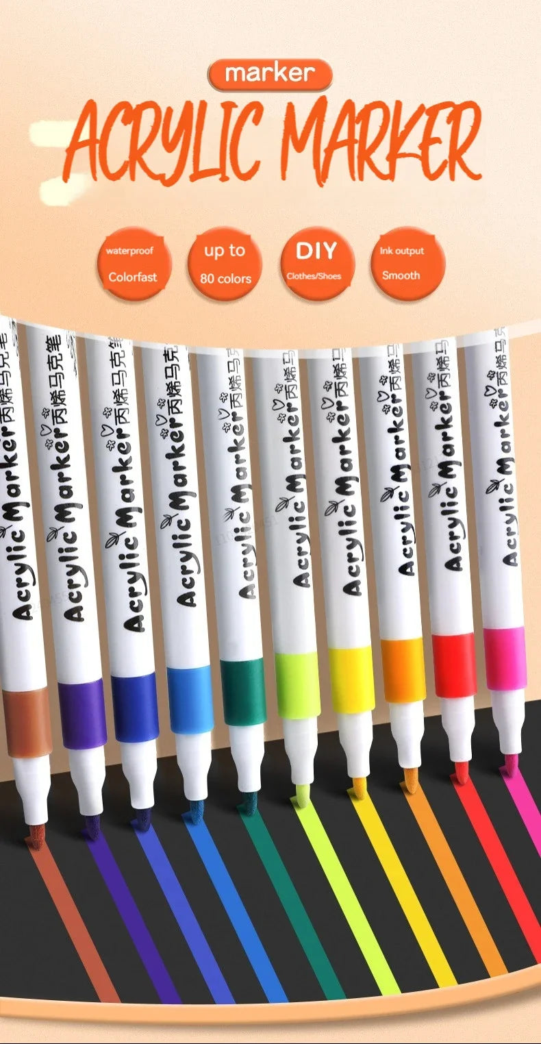 12-80 Colors Acrylic Paint Art Marker Pen DIY Hand Drawn Painting Drawing For Card Ceramic Stone Mug Glass Fabric Clothes Shoes