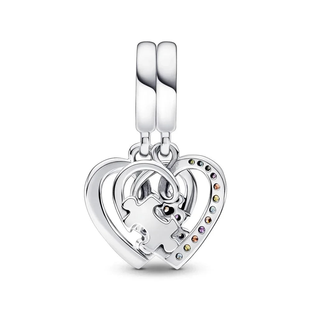 New Sparkling Puzzle Piece Hearts Splittable Friendship Dangle Charm Fit Original Pan Bracelet Necklace DIY Women Jewelry Gift