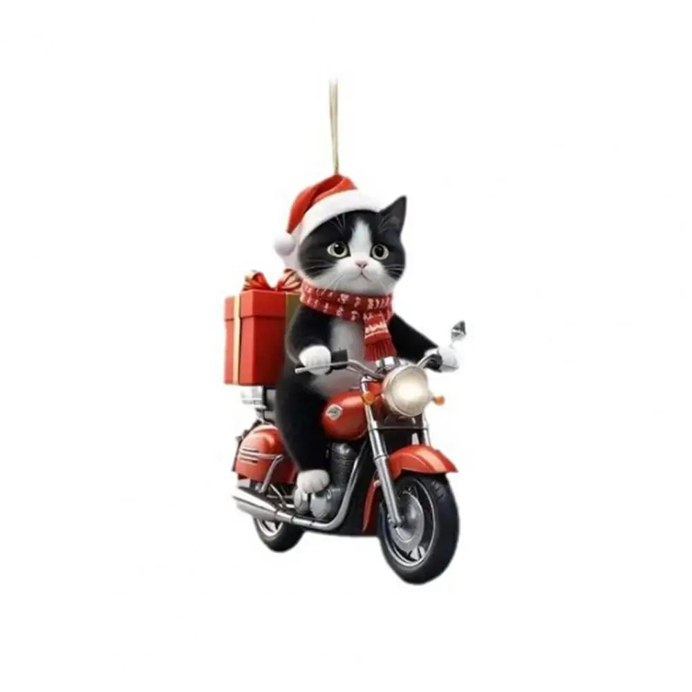 Motorcycle Cat Acrylic Hanging Decoration Christmas Tree Car 2D Flat Riding Kitten Hanging Ornament Cartoon Animal Pendant