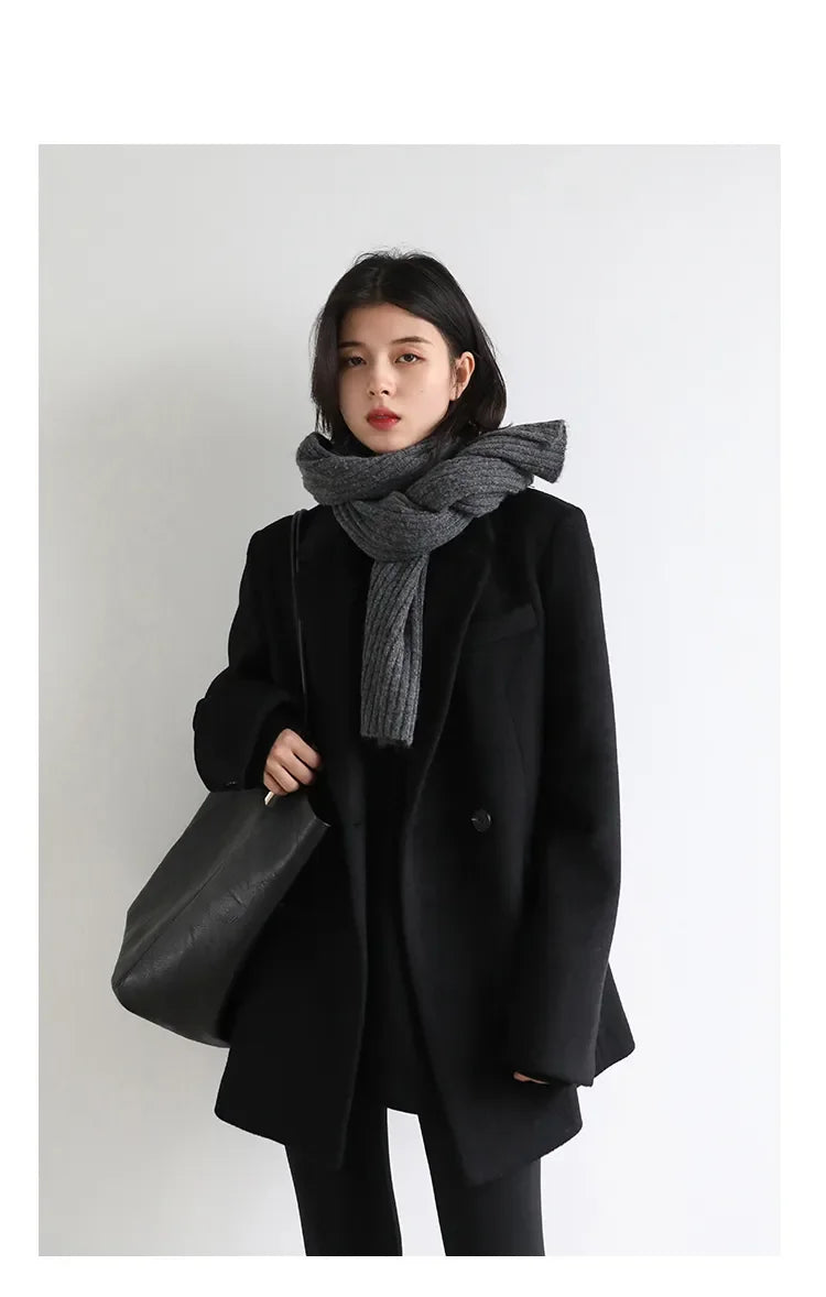 CHIC VEN Autumn Winter Women Coats Wool Blend All-match Mid-length Blazer Women's Woolen Overcoat Female Fashion Clothing 2023