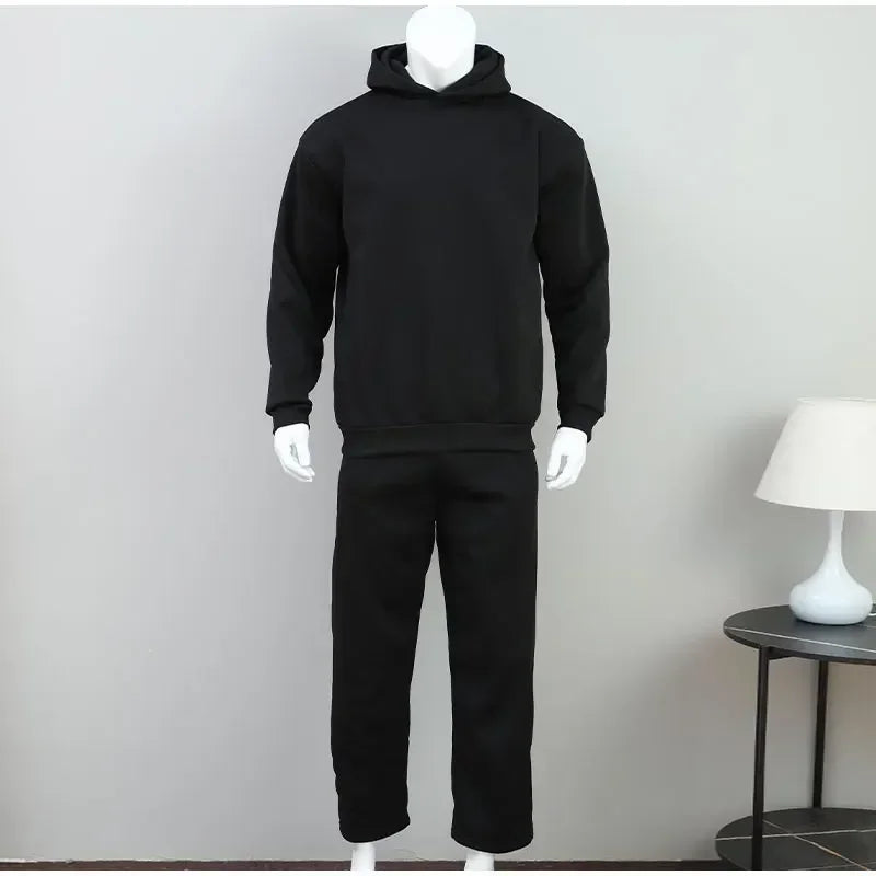 Autumn Jogging Sweatshirt Trousers Outfits Suits Casual Solid Couple's Hooded Sweatshirt And Loose Sweatpants 2 Piece Suit Male