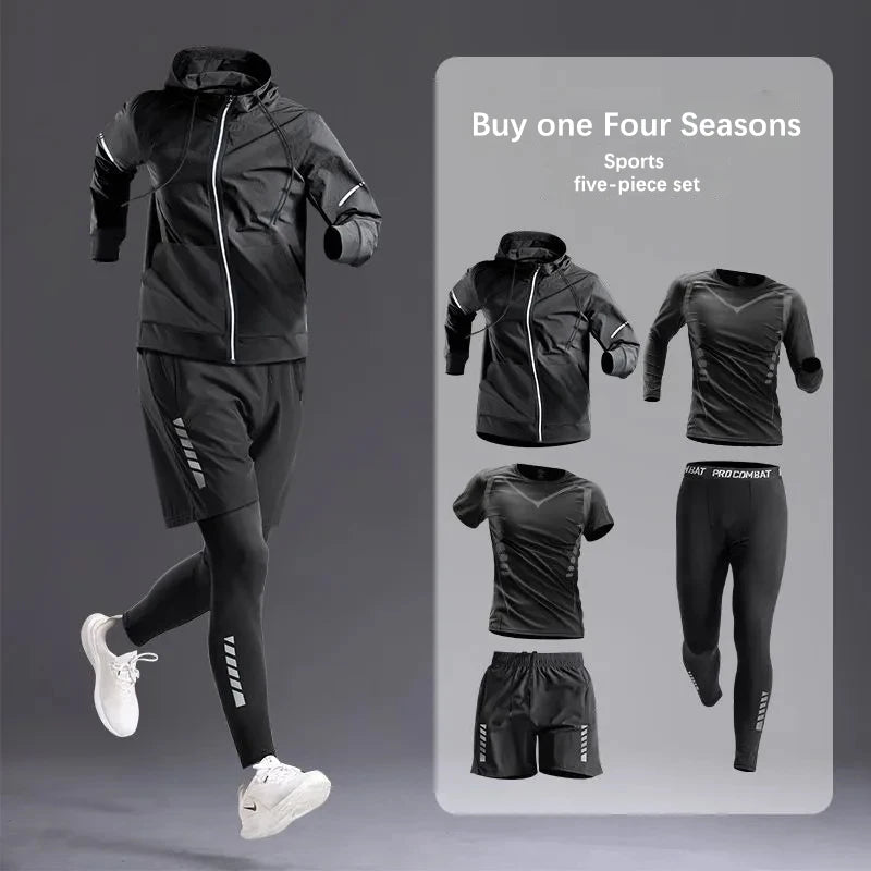 All-Season Men's Sportswear Set/Suit - Tracksuit for Running， Cycling, Fitness & Hiking，gym clothing men， jogging， boxing，5 pcs