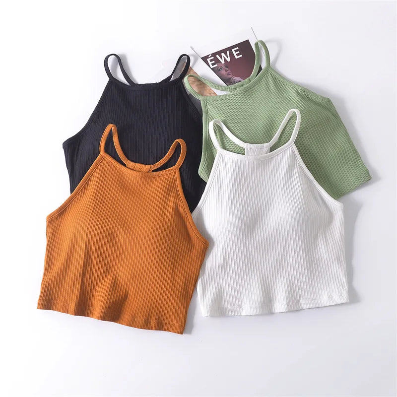 Women's Tops Hanging Neck Suspender Vest Female Sleeveless Cotton Top Debardeur Tee Shirt Camiseta Sin Mangas Mujer