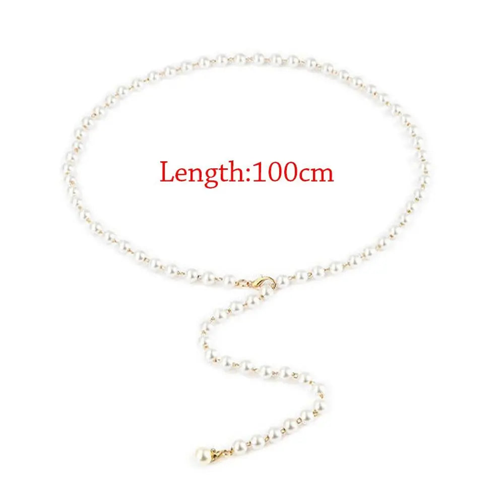 White pearl belt fashion versatile women's waist chain fashion versatile elegant bohemian belt dress shirt decoration